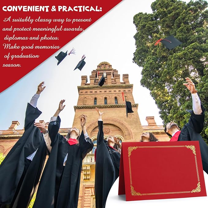 Fainne 120 Packs Certificate Holders Bulk, Diploma Covers Gold Foil Border, Document Covers for Letter Size 8.5x11 Award Certificates, Cardstock, Document Papers, Paper Card Stock(Bright Red)