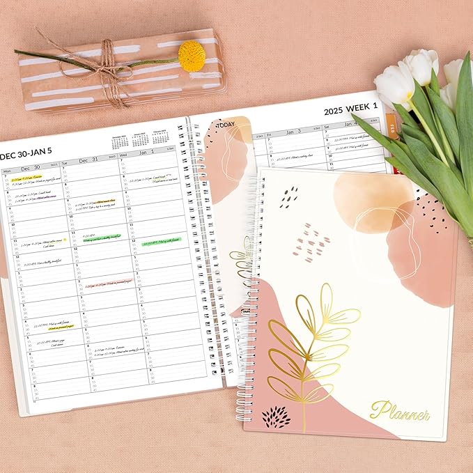 SUNEE 2026 Appointment Book, Quarter-Hourly, Weekly & Monthly - from January 2026 - December 2026, 8.5"x11" Weekly Planner, Flexible Cover, Note Pages, Pockets, Bookmark, Spiral Binding, Pink Breeze