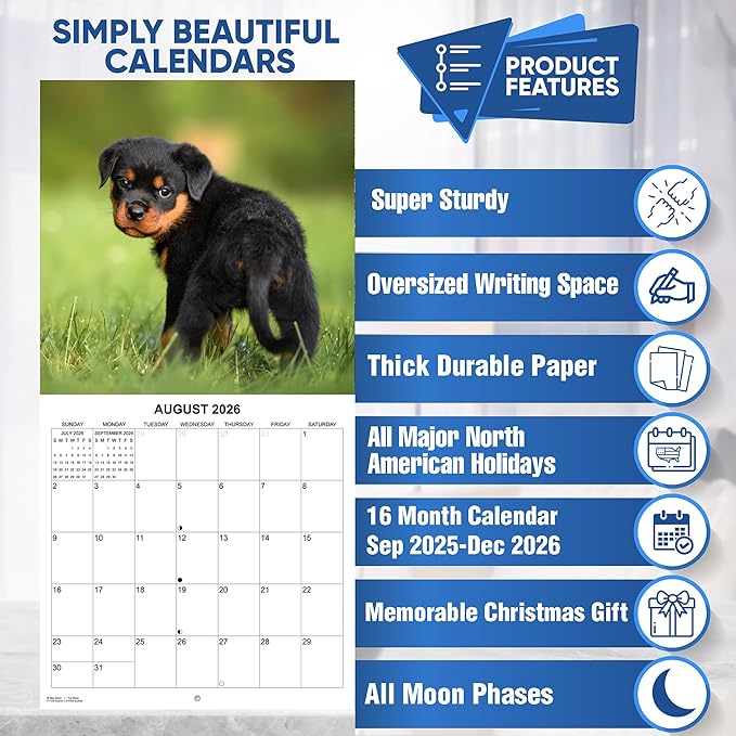 2026 Rottweilers Monthly Wall Calendar | Dogs Calendar September 2025 - December 2026