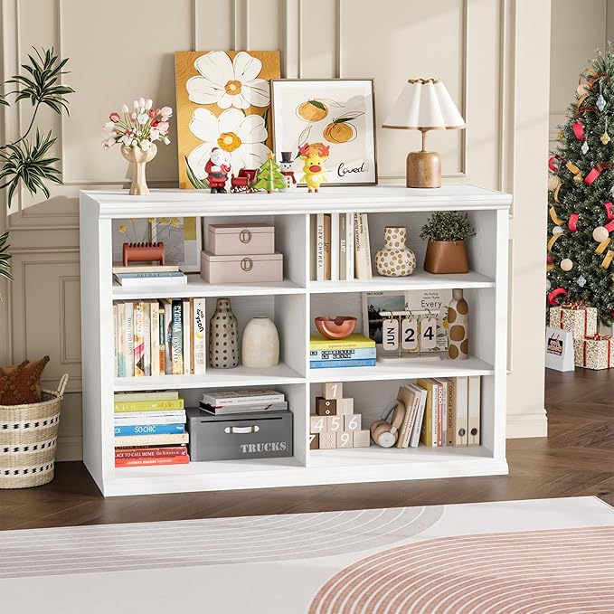 Rresyet 47.2" Wide Bookcase, 3-Tier Bookshelf Open Storage, 37" Tall Floor Standing Indoor Furniture, Book Cases for Home School Library Office Bedroom Kids, White