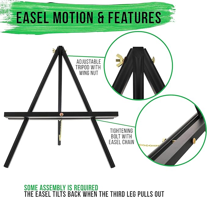 U.S. Art Supply 16" Black Wood Tabletop Easel (4 Pack) - Adjustable A-Frame Canvas Stand for Painting Party & Signs - Table Top Easel for Painting, Canvas Holder, Crafts, Photos, Pictures