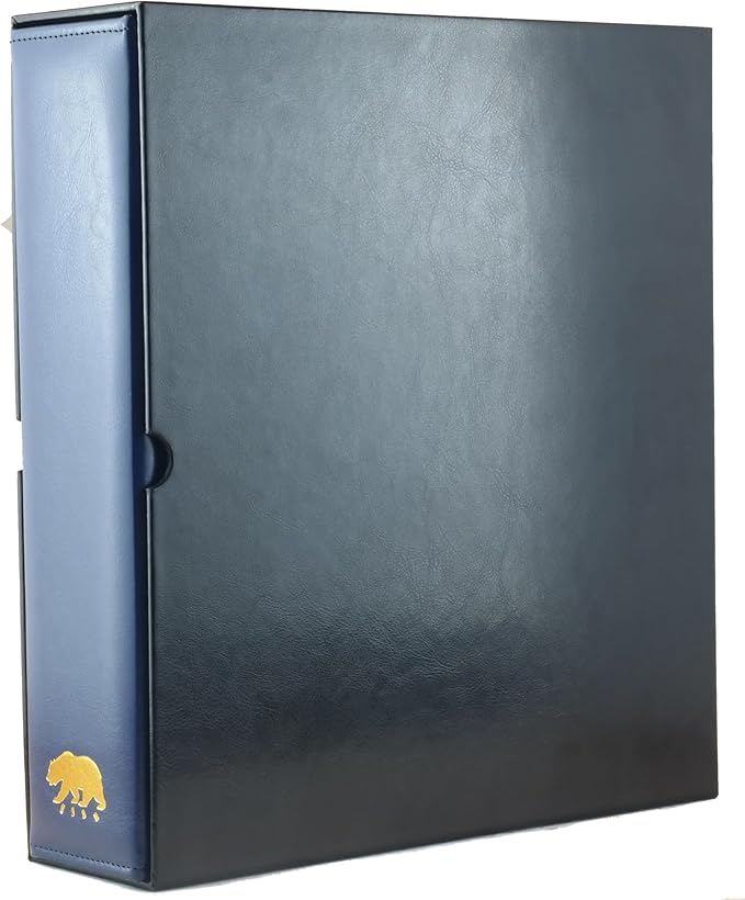 Ursae Minoris Estate Library Deluxe 4 Q-Ring Large Format Binder for Up to 2400 Sports / Trading Cards - Deep Blue with Black Slipcase