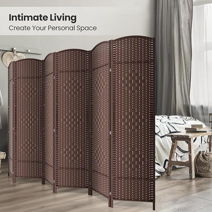 Cocosica 6 Panel Room Divider,6Ft Folding Privacy Screen,Tall - Extra Wide Foldable Panel Partition Wall Divider with Diamond Double-Weaved Hand-Woven Design Room Screen Divider