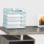 Letter Tray Paper Organizer 5-Tier Desk Organizer File Organizer Paper Holder with Handle, Metal Desktop Document Shelf Tray Office Classroom Organization - Blue