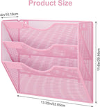 EasyPAG 3 Pocket Mesh Wall File Organizer, Hanging Paper Folder Holder with Classify Label, Vertical Wall Mount Mail Organizer for Office Home Classroom, Pink