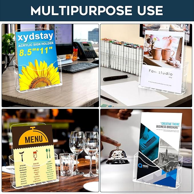 xydstay Acrylic Brochure Holder 8.5x11 Inches Slant Back Design, Clear Display Stand, Plastic Table Stand Sign Holder,Pamphlet Holder Flyer Holder, Acrylic Display Stand,for Office, Home, Store, 2 Pack