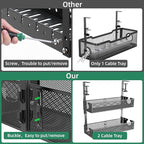 Multi-Model Under Desk Cable Management Tray 2 Packs Metal Under Desk Wire Management Clamp Mount Under Table Cord Management No Damage The Desk (Black)