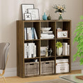 Jpiziso 9-Cube Storage Organizer, Wooden Cube Shelf Bookcase with Reinforced Thick Shelves, Heavy-Duty 36.93" L x 9.37" W x 36.93" H, for Living Room Bedroom Home Office, Brown
