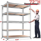 REIBII 2020LBS Garage Shelving Heavy Duty Metal Shelving 5 Tier Storage Shelves, Garage Shelves for Basement, Warehouse, Pantry, Closet, Kitchen, 72" H x 35.55" W x 16" D, Galvanized, 2 Pack