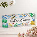 Personalized Name Plate for Desk, Custom Acrylic Desk Name Sign, Office Appreciation Gifts for Women Men Coworkers Boss Teacher Employee (Teacher)