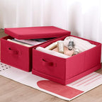 HOONEX Storage Bins with Lids for Organizing, Pack of 2, Storage Boxes with 2 Carrying Handles and Sturdy Heavy Cardboard, 16.5" L x 11.8" W x 7.5" H for Shoes, Books, Clothes, Red