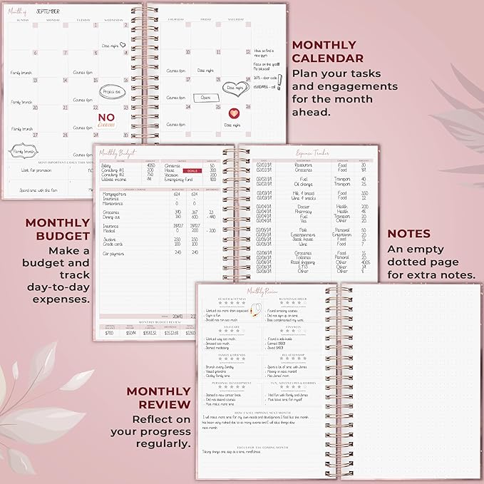 PLANBERRY Large Hourly Schedule Planner Premium – Undated Organizer for Productivity, Time Management & Budget, 8x10.4″ (Rose Gold)