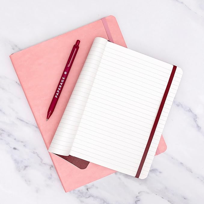 PAPERAGE Softcover Lined Journal Notebook (Burgundy), 176 Pages, Large B5 College Ruled Notebook, 7.5 inches x 9.8 inches - 100 GSM Premium Paper, Soft Vegan Leather Journal for Home, Work & School