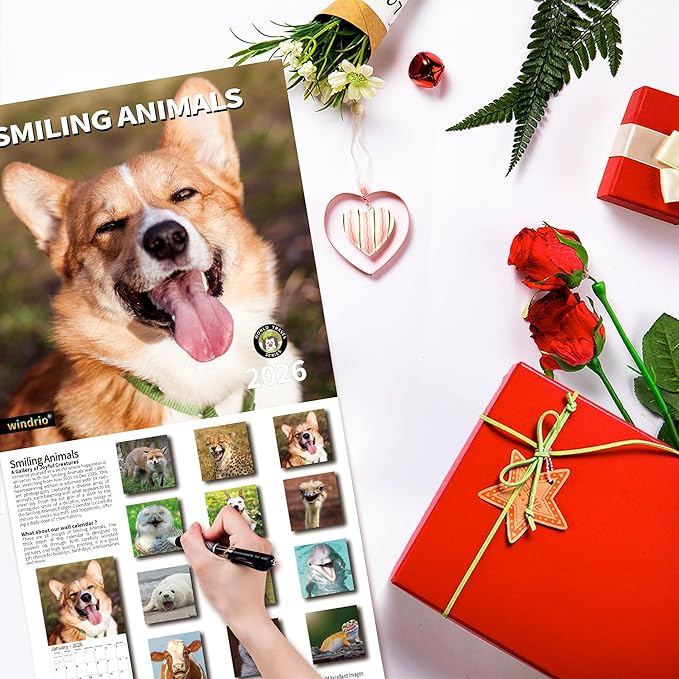 2026 Wall Calendar,Calendar 2026, November 2025 - December 2026, Wall Calendar Smiling Animals, 12" x 24" Opened,Full Page Months Thick & Sturdy Paper for Calendar Organizing & Planning