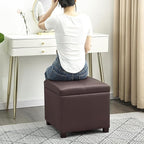 Asense 17 Inch Storage Ottoman Foot Rest,Square Faux Leather Foot Stool,Small Ottoman with Storage,Padded Seat for Entryway,Living Room,Bedroom,Couch,Under Desk,Brown