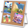kdafio 11.81"×11.81" Cork Board Bulletin Board, Double Sided Pin Board with Silver Aluminum Border, Desktop Small Cork Board with Stand Suitable for Home, Office, Desk Message Board or Picture Board
