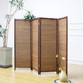 Furnnylane 4 Panel Short Room Divider Screen,Brown Freestanding Partition,Small Bamboo Panel Divider for Room Seperation,3.95 FT Tall