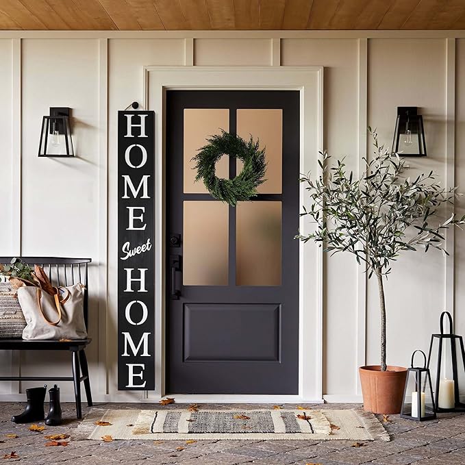 Home Sweet Home Sign for Front Door, Wood Rustic Front Porch Décor, Farmhouse Porch Sign Decorations, Outdoor Signs for Porch, Indoor Outdoor Decorations, Vertical 6ft (Black)