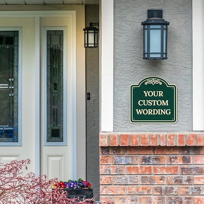 Custom Decorative Sign, Personalized Metal Sign for Business, Driveway, Home, Airbnb, Office Door Plaque,Green Background Sign, 8x8 Inches, ACM, Fade Resistant, Made in USA by Sigo Signs