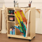 VISWIN Art Cart Organizer, Solid Pine Wood Art Supply Storage Organizer with Caster Wheels, 3-Tier Multifunctional Rolling Utility Storage Cart for Studio, Classroom, Artists - Natural