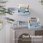 Rebee Vision Pine Wood Mail Organizer for Desk - Vintage Farmhouse Style Mail Organizer with Drawer & Dividers - 4-Slot Paper & Jewelry Sorter, Desktop Organizer for Exquisite Home Decor (Blue)