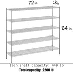 Regal Altair 18" Deep x 72" Wide x 64" Height Wire Shelving Kit | 5-Tier | NSF Commercial Storage Rack Unit