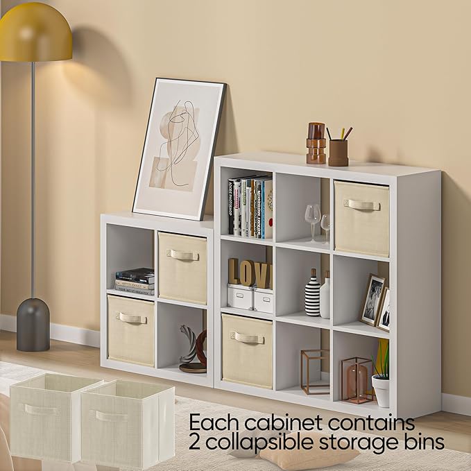furtble Bookshelf with Storage Bins, 8-Cube Storage Organizer with Back Panels, Modern Wood Open Bookcase, Multifunctional Display Shelf for Living Room, Bedroom, Home Office, White