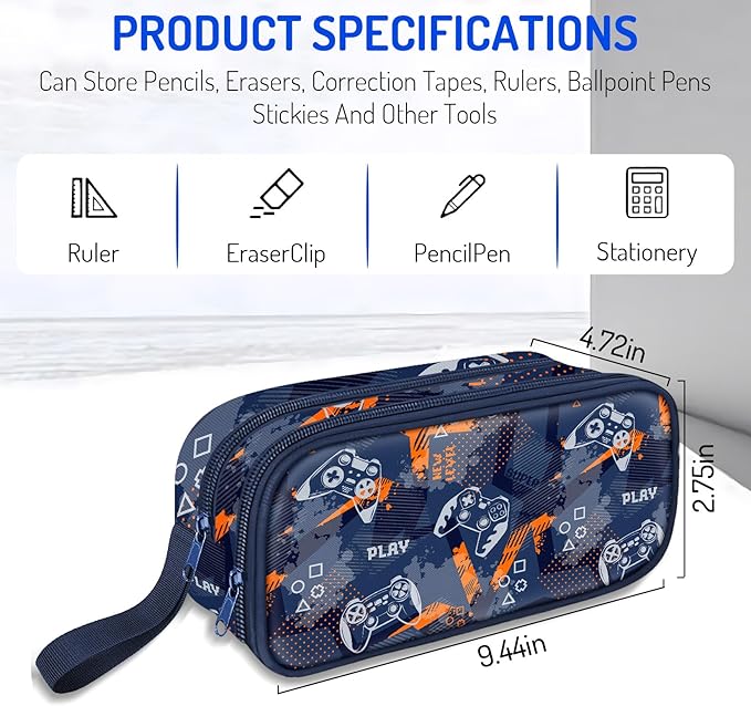 Fitvc Large Pencil Case for Boys,Gamer Boys Pencil Pouch for Kids Teens School,Large Capacity Pen Box Marker Organizer for School