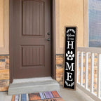 LuZhiQiang Front Porch for Welcome To Our Home Standing Sign 45"X9" Vertical Tall Long Leaner Paw Print Outdoor Front Door Wood Framed Decor (Wood Black)