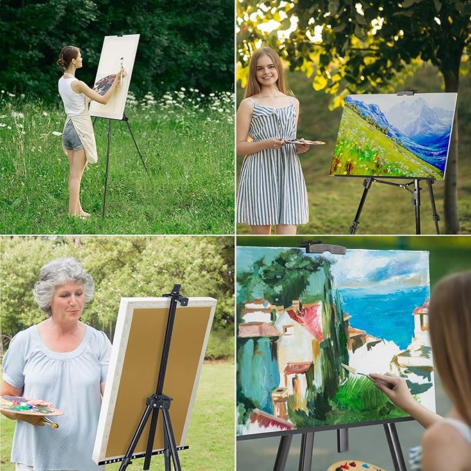T-SIGN 72 Inches Tall Folding Easel Stand for Display, Aluminum Metal Tripod Art Easel Adjustable Height from 22-72 - Instant Poster Easels for Painting Canvas - Floor Standing Easel (Pack of 2)