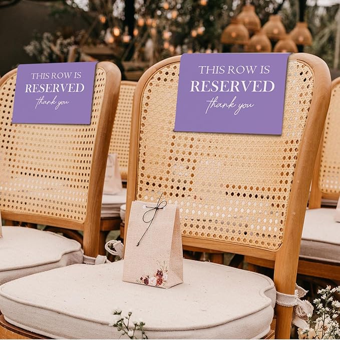 ChissNook Reserved Seating Chair Signs, This Row Is Reserved Pew Cloths Seating Placeholder for Church Pews, Purple Wedding Decorations for Reception Parties Celebrations Event (Purple, 4 PCS)
