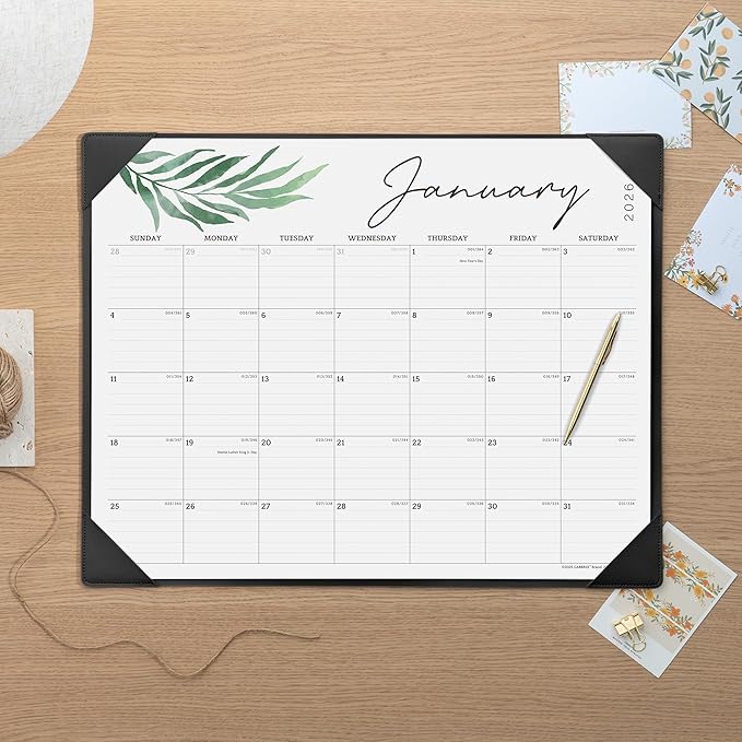 Large Desk Calendar 2026 with Desktop Mat, Cabbrix Desk Pad Calendar 21 x 16-1/2 Inch Covering January 2026 to December 2026, Desk Blotter Calendar for Home School and Office, Black