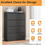 Bestoo 4-Drawer File Cabinet with Lock, Metal Filing Cabinet for Home Office, Lateral Filing Storage Cabinets, Fits File Folders, Letter/Legal/F4/A4 Sizes, Assembly Required (Black)