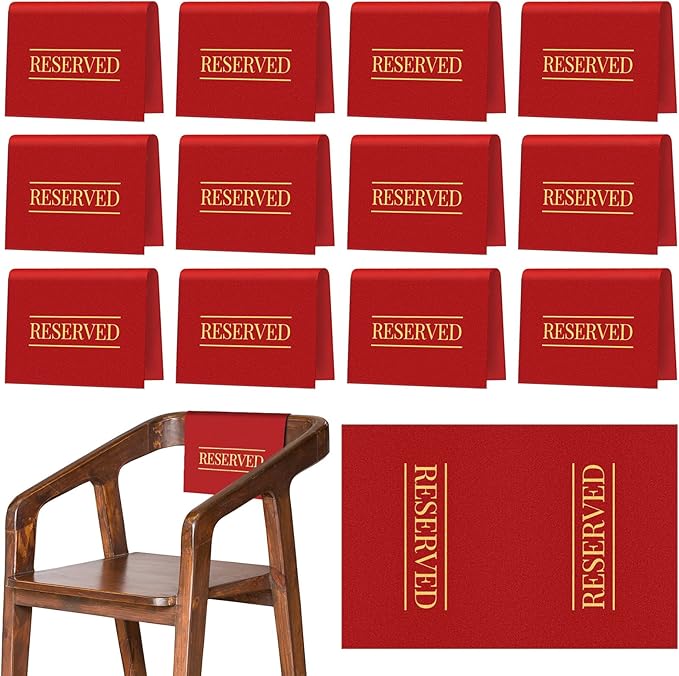 Buryeah 12 Pcs Reserved Seating Signs for Chairs Church Pew Reserved Chair Signs Placeholder with Printed Words for Weddings Parties Celebrations Receptions Church or Event (Red)