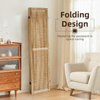 Aleesing 4 Panel Pegboard Display with 16 Hooks, Wooden Room Divider Wall and Folding Privacy Screens, Partition Room dividers, Pegboard Room Divider, Jewelry Store, Bedroom, Balcony, Light Brown