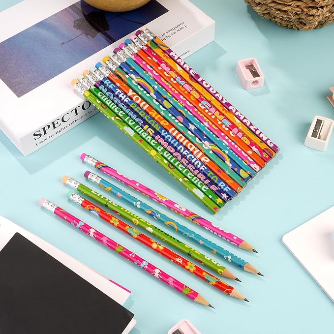 100 Pcs Motivational Pencils Bulk, Rainbow Inspirational School Pencils for Classroom, Cute Pencil with Encourage Positive Sayings, Back to School Supplies for Kids Student Teacher Classroom Reward