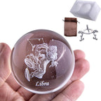 3D Laser Constellation Crystal Ball Crystal Paperweight Full Sphere Glass Fengshui with Sliver-Plated Flowering Stand(Libra)