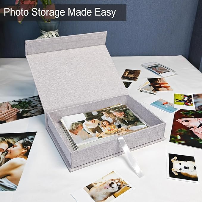 Sprsthai 5x7 Archival Photo Storage Box with Lid – Stackable Memory Keepsake Organizer for Photos, Certificates, Jewelry & Scrapbooking Supplies Grey