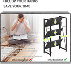 4NM No Assembly Folding Bookshelf Storage Shelves 3 Tiers Vintage Bookcase Standing Racks Study Organizer Home Office (Gray Black)