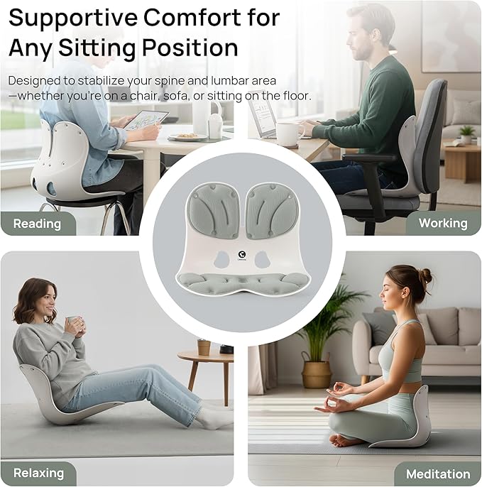 CabeVibe CabSupport Lumbar Support for Office Chair M5 – Ergonomic Support Seat for Posture Correction and Lower Back Pain Relief – Portable, Washable Pads for Office, Home, Car & Floor Sitting