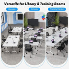 Goakwwuz Conference Room Table, Folding Conference Tables,Thicken Grey Tabletop,Flip Top Wooden Seminar Meeting Room Table for Conference Room Offices (8, White, 61.0“)