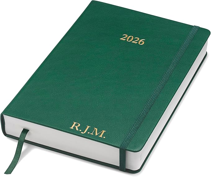 Wykeham's Executive 2026 Daily Journal Planner – US Public Holidays & Format – Customization Available (Personalized Racing Green, 8.5"×5.5")