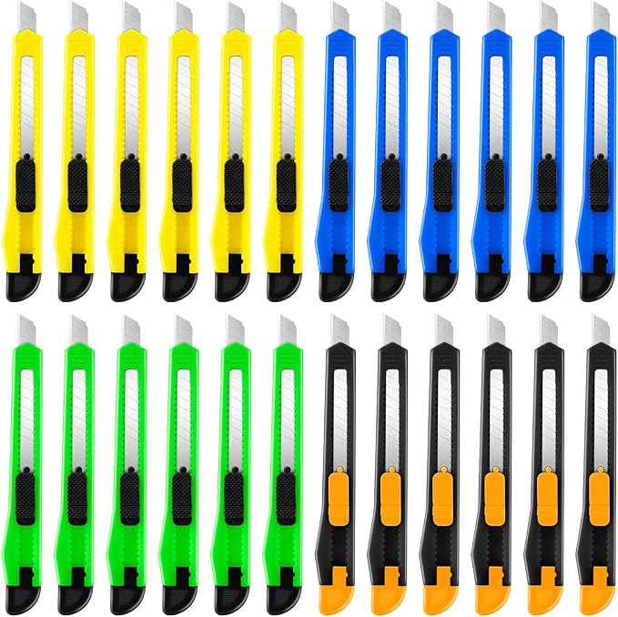 TIFICAL 24-Pack Retractable Box Cutter | 9mm Snap-Off Blades with Lightweight Design | Carton/Plastic Opener for Home & Office | Exacto Knife Box Opener
