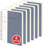 Spiral Notebook-5.75" x 8.125" College Ruled Journal with Inner Pockets and 160 Pages,PU Leather Cover Business Journal, Twin-Wire Binding Notebook Perfect for Office & Home School Supplies 6 pack Reefblue