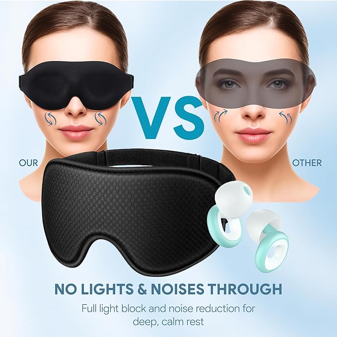 Silicone Ear Plugs for Sleeping – 27 dB Noise Reduction, Reusable Soft Earplugs for Side Sleepers + Bonus 3D Blackout Sleep Mask for Travel, Snoring & Migraine Relief