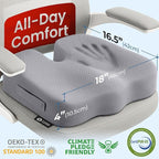 5 STARS UNITED Seat Cushion for Tailbone Pain Relief – Memory Foam Cushion for Coccyx, Hip, Sciatica & Post-Surgery Recovery – Wheelchair, Car, Desk, Gaming & Office Chairs, Light Gray, X-Large