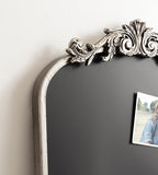 Kate and Laurel Arendahl Arch Chalkboard; Silver; 19 x 31; Framed Arched Ornate Vintage Magnetic Chalkboard for Unique Display; Decoration; and Organization