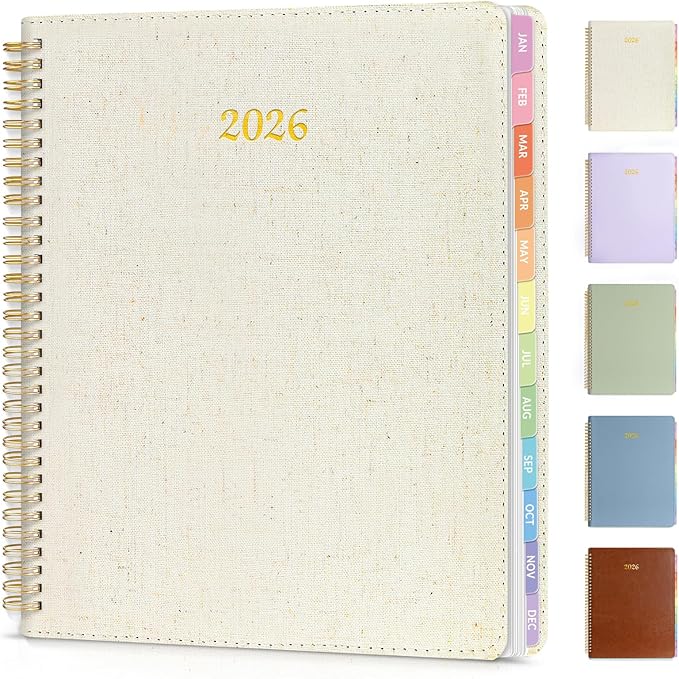 2026 Planner, Annecy Weekly ＆ Monthly Planner 2026, Jan. 2026 – Dec. 2026, 9" x 11" Monthly Agenda Planner with Tabs, Flexible Linen Cover, Spiral Binding, Double-sided Pocket, Bookmark, Beige