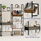 NUMENN Triple Wide 5 Tier Bookshelf, Adjustable Rustic Industrial Style Book Shelves, Modern Bookcases and Bookshelves Furniture for Bedroom, Living Room and Home Office, Vintage Brown