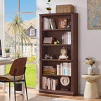 RWYHG 70" Walnut Tall Bookshelf Set of 4,5-Tier Thick Wooden Book Shelf with Adjustable Shelves,Free Standing Farmhouse Bookcase with Open Display Storage,Floor Vintage Bookshelves for Living Room